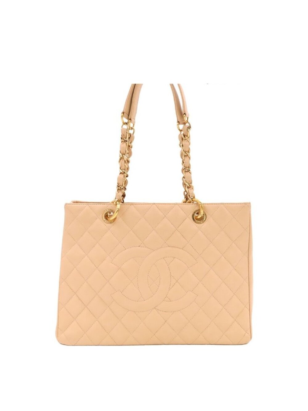 Chanel Grand Shopping Tote Bag GST Quilted Beige Gold Caviar Leather